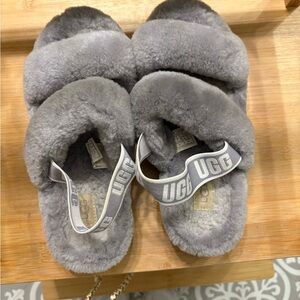 UGG Soft Gray Fluffy Slides